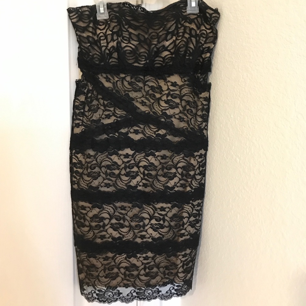 Black and Tan Lace Bebe Dress